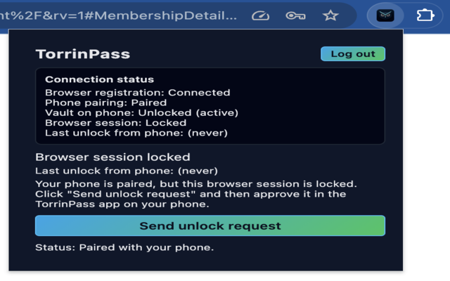 TorrinPass Extension - Password details