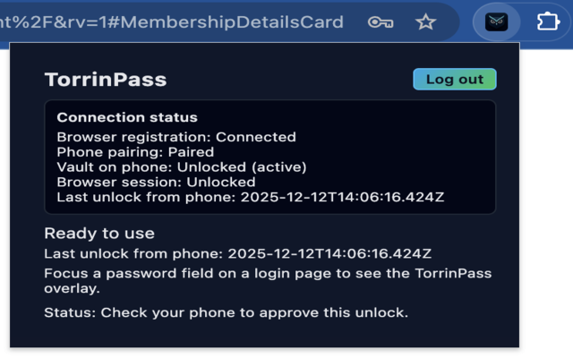 TorrinPass Extension - Settings and options