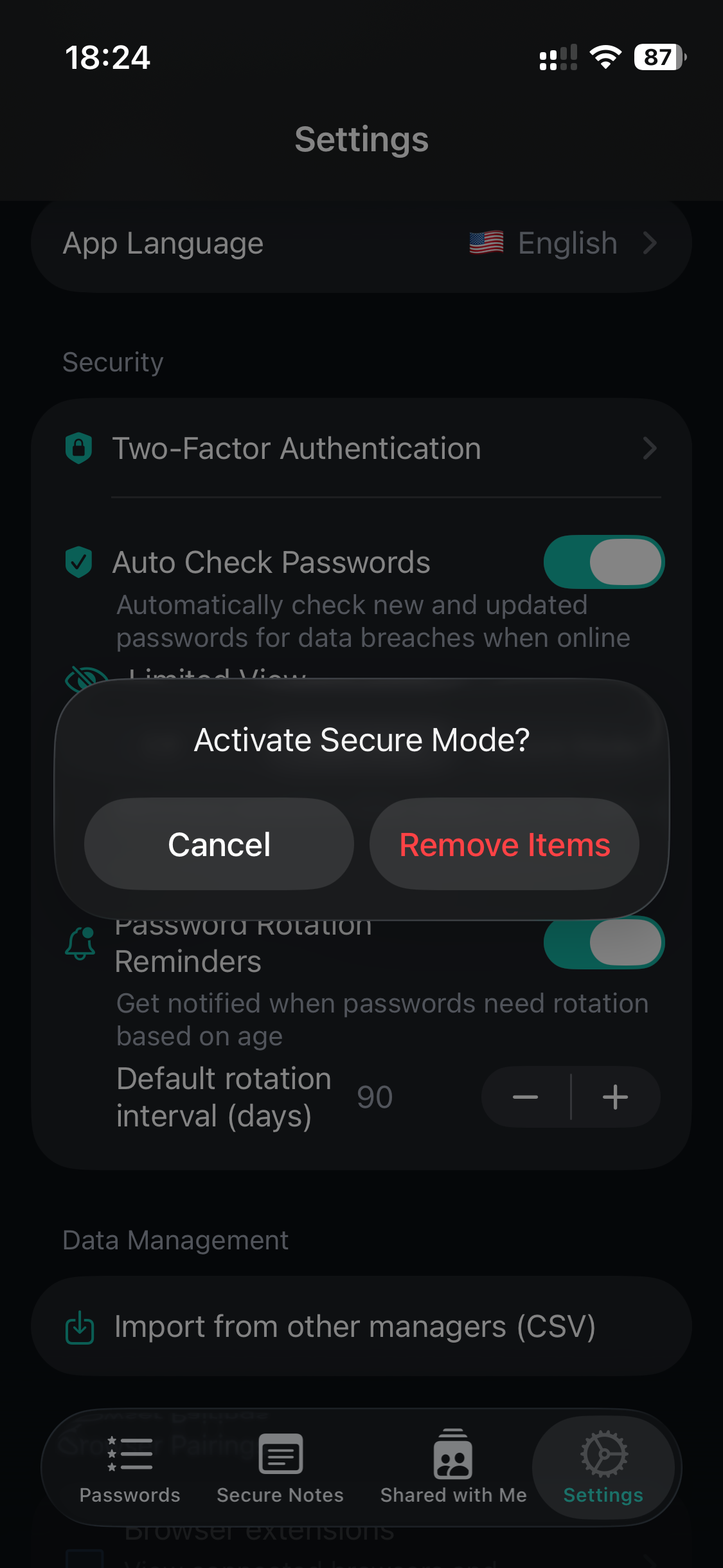 Trust Mode - Password list with sailboat indicators